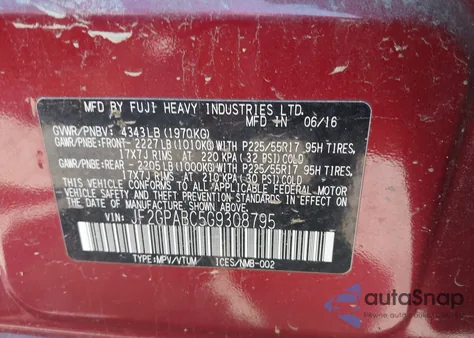 2016 Subaru Crosstrek 2.0I Premium из США, поврежденный, VIN JF2GPABC5G9308795